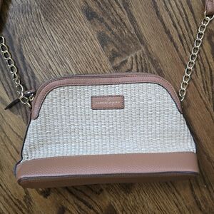 Nanette Lepore Woven Straw Gold & Brown Crossbody Bag